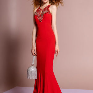 Floor Length Rome Jersey RED Dress GL1315